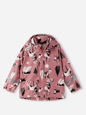 Reima Girls’ Vesi Animal Printed Rain Jacket in Rose Blush—4T